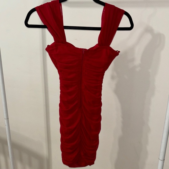 Windsor Red Ruched Mini Dress with Wide Straps - Picture 2 of 2